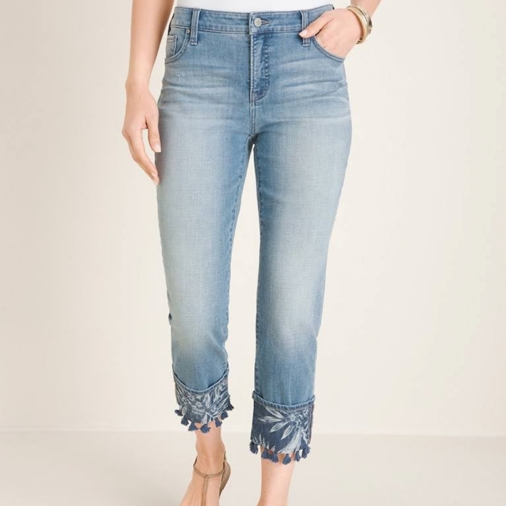 Chico's BoHo fringed Capri jeans